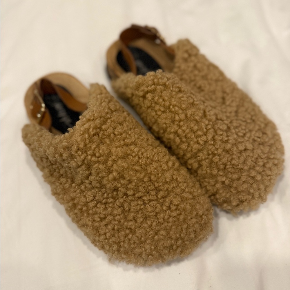 Nasty Gal Tan Fuzzy Slip-On Shoes